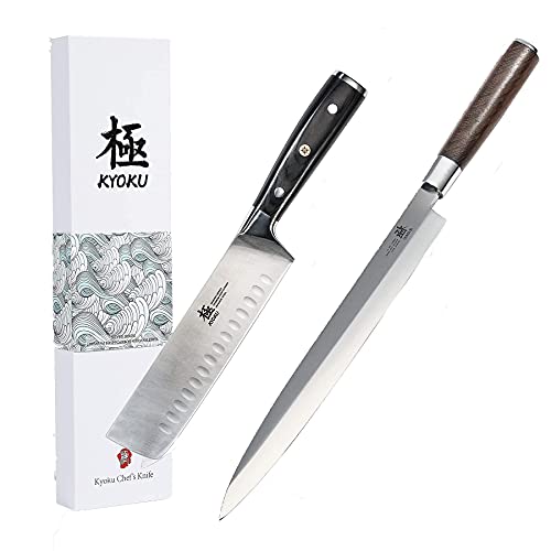 KYOKU Samurai Series 7" Nakiri Vegetable Knife + 10.5" Yanagiba Knife Japanese Sushi Sashimi Knives - Japanese Steel