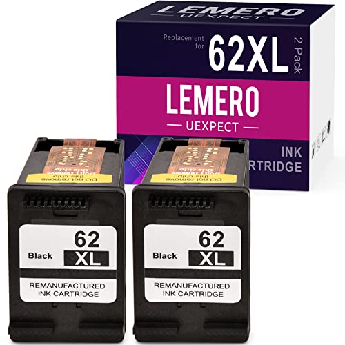 LemeroUexpect Remanufactured Ink Cartridge Replacement for HP 62XL 62 XL C2P05AN for OfficeJet 200 250 OfficeJet 5740 5745 5746 5741 Envy 5660 7640 7645 5540 5643 5542 7644 5642 5640 (Black, 2-Pack)