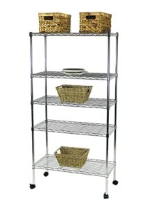 5 tier heavy duty wire shelving unit storage rack, metal rack utility organizers, organization units for products plant pantry, garage, laundry racks durable shelf stand 14"w x 30"l x 60"h, chrome