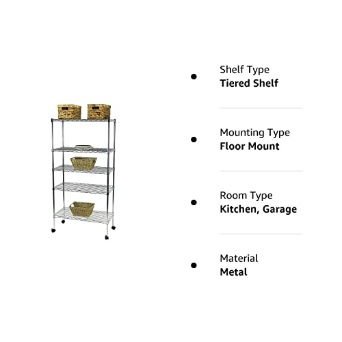 5 Tier Heavy Duty Wire Shelving Unit Storage Rack, Metal Rack Utility Organizers, Organization Units for Products Plant Pantry, Garage, Laundry Racks Durable Shelf Stand 14"W x 30"L x 60"H, Chrome