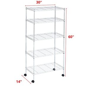 5 Tier Heavy Duty Wire Shelving Unit Storage Rack, Metal Rack Utility Organizers, Organization Units for Products Plant Pantry, Garage, Laundry Racks Durable Shelf Stand 14"W x 30"L x 60"H, Chrome