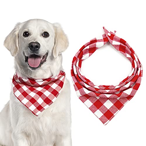 Birthday Plaid Dog Bandana with Button, Dual Layer Scarf Soft Cotton Triangle Bib Girls and Boys Kerchief Adjustable Accessories for Small Medium Large Extra Large Dog Puppy Pet Cat