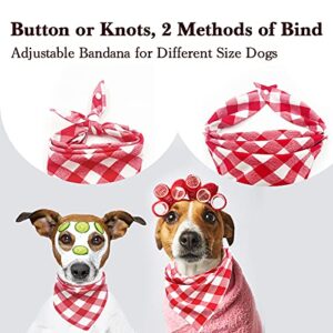 Birthday Plaid Dog Bandana with Button, Dual Layer Scarf Soft Cotton Triangle Bib Girls and Boys Kerchief Adjustable Accessories for Small Medium Large Extra Large Dog Puppy Pet Cat