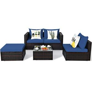 Tangkula 5 Piece Outdoor Patio Furniture Set, Sturdy Frame and Weight Capacity Up to 360 Pounds, Wicker Sectional Sofa Set with Glass Top Coffee Table, Porch Garden Poolside Furniture for 4