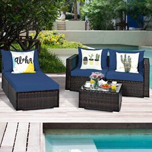 Tangkula 5 Piece Outdoor Patio Furniture Set, Sturdy Frame and Weight Capacity Up to 360 Pounds, Wicker Sectional Sofa Set with Glass Top Coffee Table, Porch Garden Poolside Furniture for 4