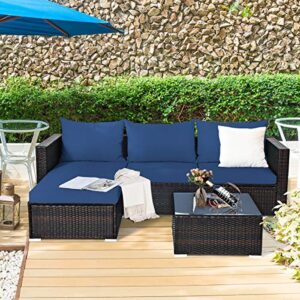 Tangkula 5 Piece Outdoor Patio Furniture Set, Sturdy Frame and Weight Capacity Up to 360 Pounds, Wicker Sectional Sofa Set with Glass Top Coffee Table, Porch Garden Poolside Furniture for 4