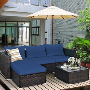 Tangkula 5 Piece Outdoor Patio Furniture Set, Sturdy Frame and Weight Capacity Up to 360 Pounds, Wicker Sectional Sofa Set with Glass Top Coffee Table, Porch Garden Poolside Furniture for 4