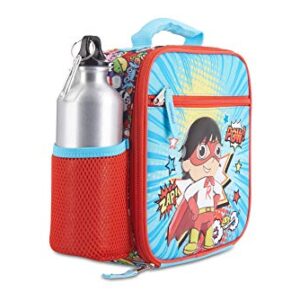 Ryan's World Lunch Box Set for Boys & Girls, Stainless Steel Water Bottle with Carabiner Clip and Ice Pack, Insulated & Waterproof Lunch Bag with Zipper, 4 Pieces