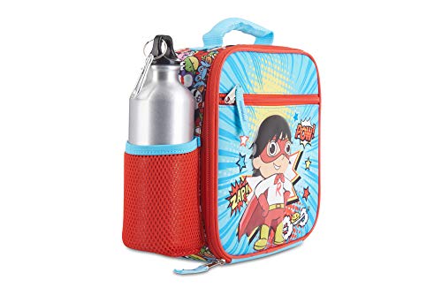 Ryan's World Lunch Box Set for Boys & Girls, Stainless Steel Water Bottle with Carabiner Clip and Ice Pack, Insulated & Waterproof Lunch Bag with Zipper, 4 Pieces