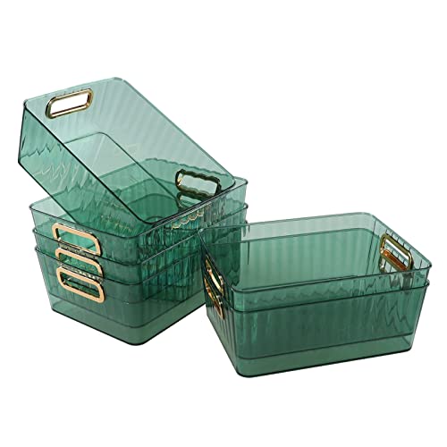 Rinboat Clear Pantry Storage Organizer Bins, Plastic Storage Organizer Bin Basket, Green, 6 Packs
