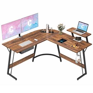 cubicubi l shaped desk, computer corner gaming desk with large monitor stand, 51.2" home office writing table, workstation with storage drawer, space-saving, deep brown