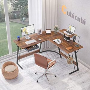 CubiCubi L Shaped Desk, Computer Corner Gaming Desk with Large Monitor Stand, 51.2" Home Office Writing Table, Workstation with Storage Drawer, Space-Saving, Deep Brown