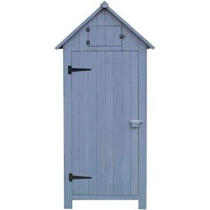 outdoor wooden storage shed with pitched roof, 3 shelves and locking latch in gray 2.5 ft. w x 1.7 ft. d x 5.8 ft. h
