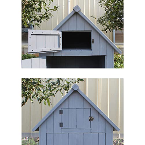 Outdoor Wooden Storage Shed with Pitched Roof, 3 Shelves and Locking Latch in Gray 2.5 Ft. W x 1.7 Ft. D x 5.8 Ft. H