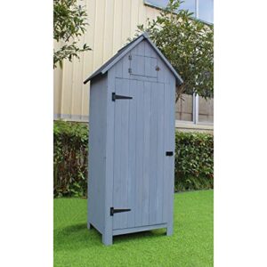 Outdoor Wooden Storage Shed with Pitched Roof, 3 Shelves and Locking Latch in Gray 2.5 Ft. W x 1.7 Ft. D x 5.8 Ft. H