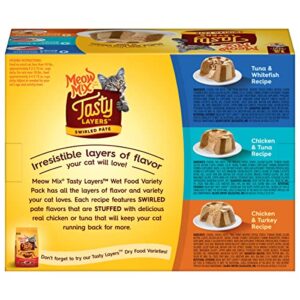 Meow Mix Tasty Layers Swirled Paté Cat Food Variety Pack, 2.75 oz Cup, 12 Pack, 4 Count