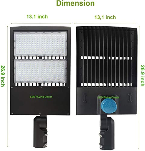 LED Parking Lot Lights 300W, Dusk to Dawn Photocell Sensor Included, Surge Protection Built-in LED Shoebox Area Pole Lights, 1-10V Dimmable, 5000K, 100-277V AC Slip Fitter Mount