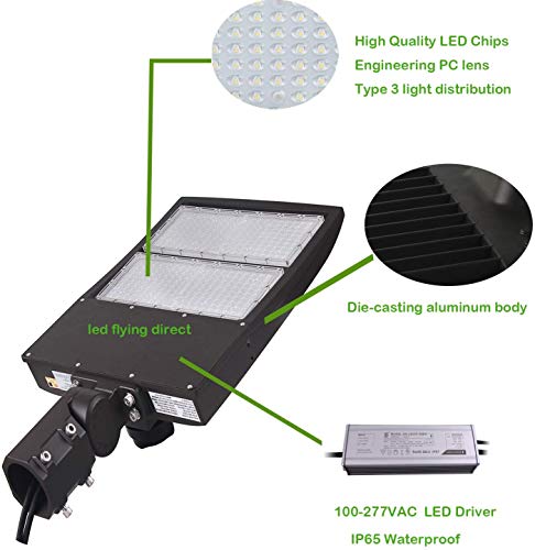 LED Parking Lot Lights 300W, Dusk to Dawn Photocell Sensor Included, Surge Protection Built-in LED Shoebox Area Pole Lights, 1-10V Dimmable, 5000K, 100-277V AC Slip Fitter Mount