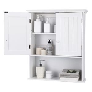 glacer wall mounted storage cabinet, bathroom medicine cabinet with adjustable shelf and double doors, wall cabinet for bathroom, living room, kitchen or entryway, 23.5 x 8 x 28 inches (white)