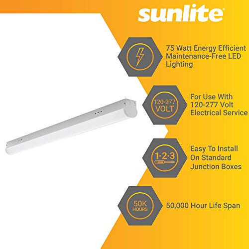 Sunlite 85484-SU 96-Inch Linear LED Strip Fixture, 75 Watts (1,000W Equivalent), 120-277 Volts, Dimmable, 9825 Lumens, UL Listed, DLC Listed, Commercial or Residential Use, 50K - Super White