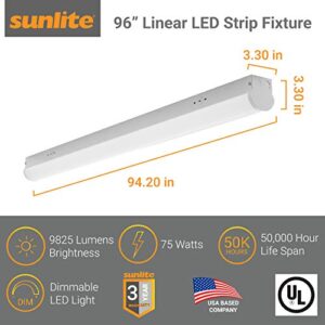 Sunlite 85484-SU 96-Inch Linear LED Strip Fixture, 75 Watts (1,000W Equivalent), 120-277 Volts, Dimmable, 9825 Lumens, UL Listed, DLC Listed, Commercial or Residential Use, 50K - Super White