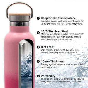 GONNADOO Stainless Steel Insulated Water Bottle 25 oz with 3 Lids, Vacuum, Insulated Stainless Steel, Hot Water, Cold Water, Sports Water Bottle (Pink)