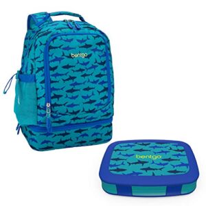 bentgo 2-in-1 backpack & insulated lunch bag set with kids prints lunch box (shark)