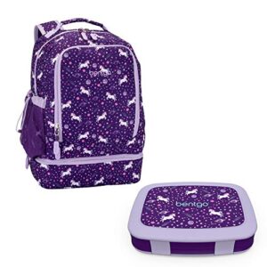 bentgo 2-in-1 backpack & insulated lunch bag set with kids prints lunch box (unicorn)