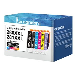 remandom for pgi-280xxl cli-281xxl ink replacement for canon printer ink 280 281 combo for canon pixma tr8620 tr7520 tr8520 tst6120 ts6220 ts6320 ts9521c printer (6-pack)