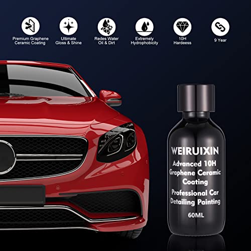 WEIRUIXIN Advanced 10H Graphene Ceramic Coating, 10+ Years of Long Lasting Protection 60ML Graphene Coating with High UV Gloss&Shine Technology,High Anti-Scartch Use for All Car,Boat,Motorcycle,Truck