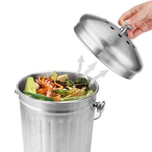 NewlineNY Stainless Steel Indoor Compost Bin for Kitchen Countertop, 1.3 Gallon Recycling Pail Bucket with 2 Charcoal Filters