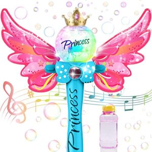 Liberty Imports Fairy Princess Bubble Wand Blower | Kids Magic Light Up Toy Automatic Handheld Bubble Machine Blowing Play Set with Solution for Girls