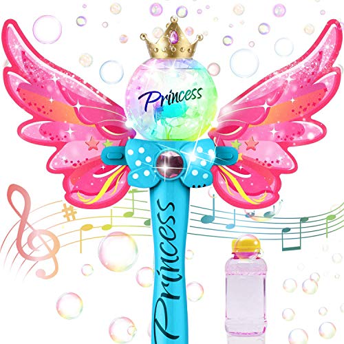 Liberty Imports Fairy Princess Bubble Wand Blower | Kids Magic Light Up Toy Automatic Handheld Bubble Machine Blowing Play Set with Solution for Girls