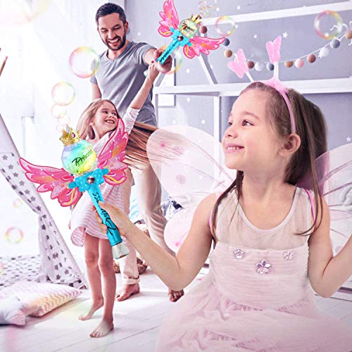 Liberty Imports Fairy Princess Bubble Wand Blower | Kids Magic Light Up Toy Automatic Handheld Bubble Machine Blowing Play Set with Solution for Girls