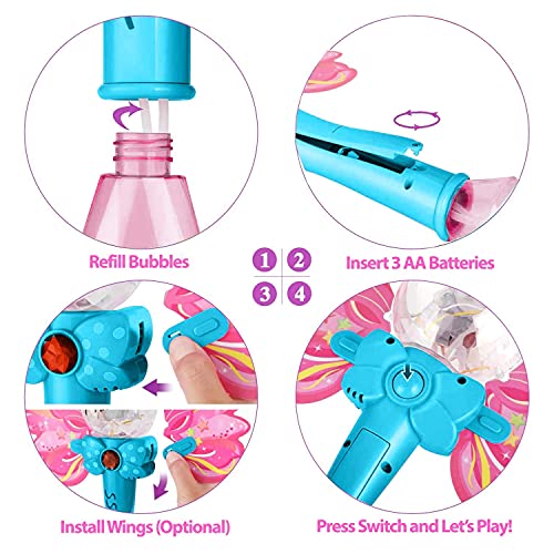 Liberty Imports Fairy Princess Bubble Wand Blower | Kids Magic Light Up Toy Automatic Handheld Bubble Machine Blowing Play Set with Solution for Girls