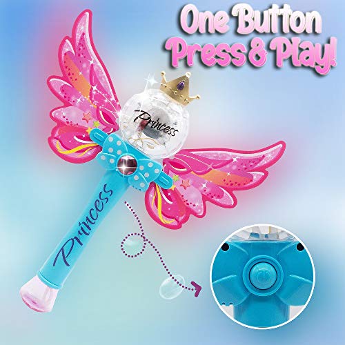 Liberty Imports Fairy Princess Bubble Wand Blower | Kids Magic Light Up Toy Automatic Handheld Bubble Machine Blowing Play Set with Solution for Girls