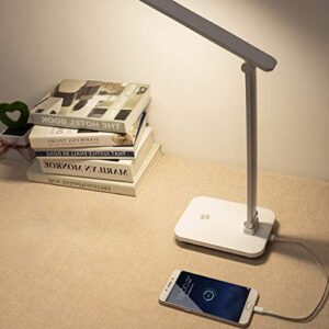 Eye-Caring Charging Desk Lamp Folding LED Eye Protection USB Interface Touch Dimming Reading Lamp for Study and Work Office lamp (Color : White)