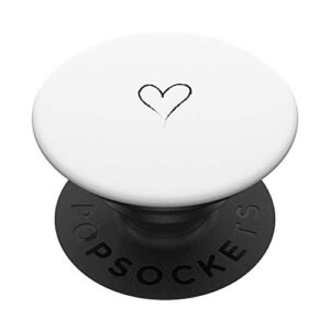 cute minimalist heart, black doodle vintage on white popsockets popgrip: swappable grip for phones & tablets