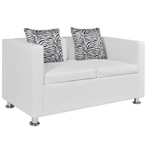 estahome 2-seater sofa | modern 2-seat sofa couch with metal legs | faux leather living room sofa with 2 pillows | white artificial leather 47.2" x 24.6" x 24.8"