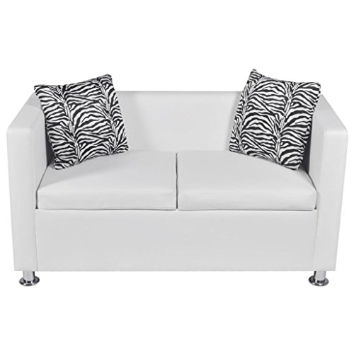 EstaHome 2-Seater Sofa | Modern 2-Seat Sofa Couch with Metal Legs | Faux Leather Living Room Sofa with 2 Pillows | White Artificial Leather 47.2" x 24.6" x 24.8"