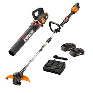 worx 40v 13" cordless string trimmer & turbine leaf blower power share combo kit - wg927 (batteries & charger included)