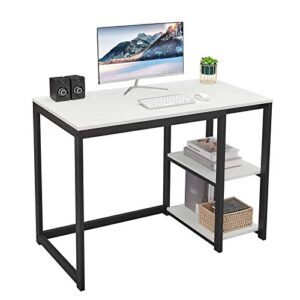 sinpaid computer desk 40 inch desk with 2-tier shelves sturdy white desk, small desk with large storage space home office desks, gaming desk study writing laptop table for bedrooms (white)
