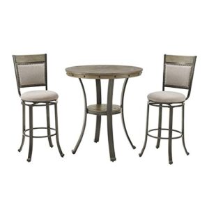 powell furniture linon franklin wood and metal 3 piece pub set in pewter