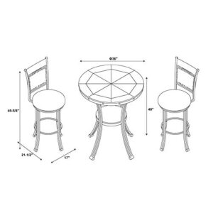 Powell Furniture Linon Franklin Wood and Metal 3 Piece Pub Set in Pewter