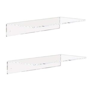 weiai clear acrylic shelves 12 inch, floating wall mounted shelf for bedroom, living room, bathroom, set of 2