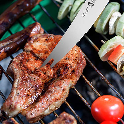 TUO - 8'' Barbecue Knife - Meat & Carving Forks Knife Ham&Butter Knives Fork-Shaped Tip Knives Flexible Utility Knife - HC German Steel Full Tang Pakkawood Handle - Gift Box Included - Fiery Series