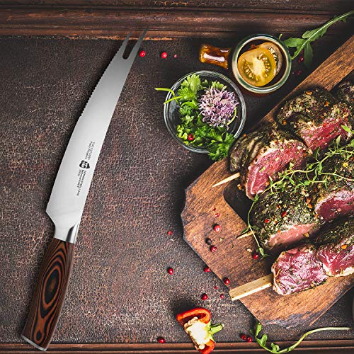 TUO - 8'' Barbecue Knife - Meat & Carving Forks Knife Ham&Butter Knives Fork-Shaped Tip Knives Flexible Utility Knife - HC German Steel Full Tang Pakkawood Handle - Gift Box Included - Fiery Series