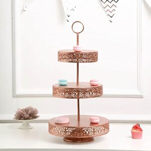 TABLECLOTHSFACTORY 23" Tall Rose Gold 3-Tier Metal Reversible Dessert Cupcake Stand for Wedding Decoration Event