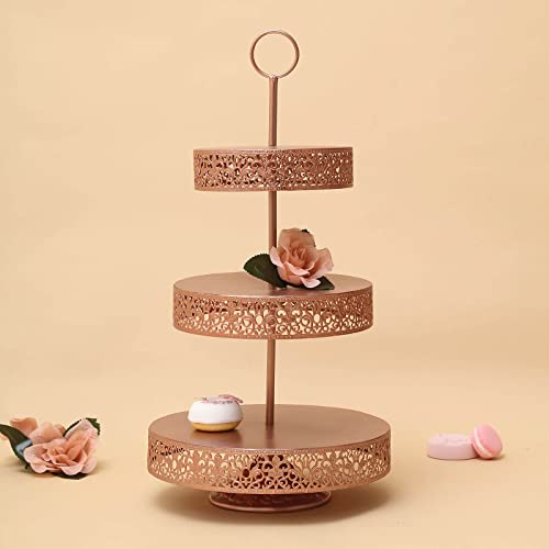 TABLECLOTHSFACTORY 23" Tall Rose Gold 3-Tier Metal Reversible Dessert Cupcake Stand for Wedding Decoration Event