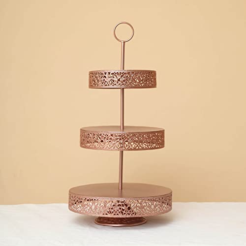 TABLECLOTHSFACTORY 23" Tall Rose Gold 3-Tier Metal Reversible Dessert Cupcake Stand for Wedding Decoration Event